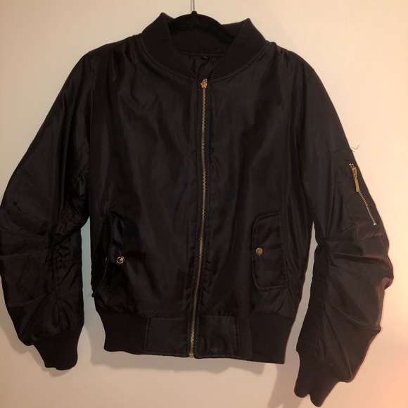 Black Zip Bomber Jacket (with pockets) - Picture 2 of 5